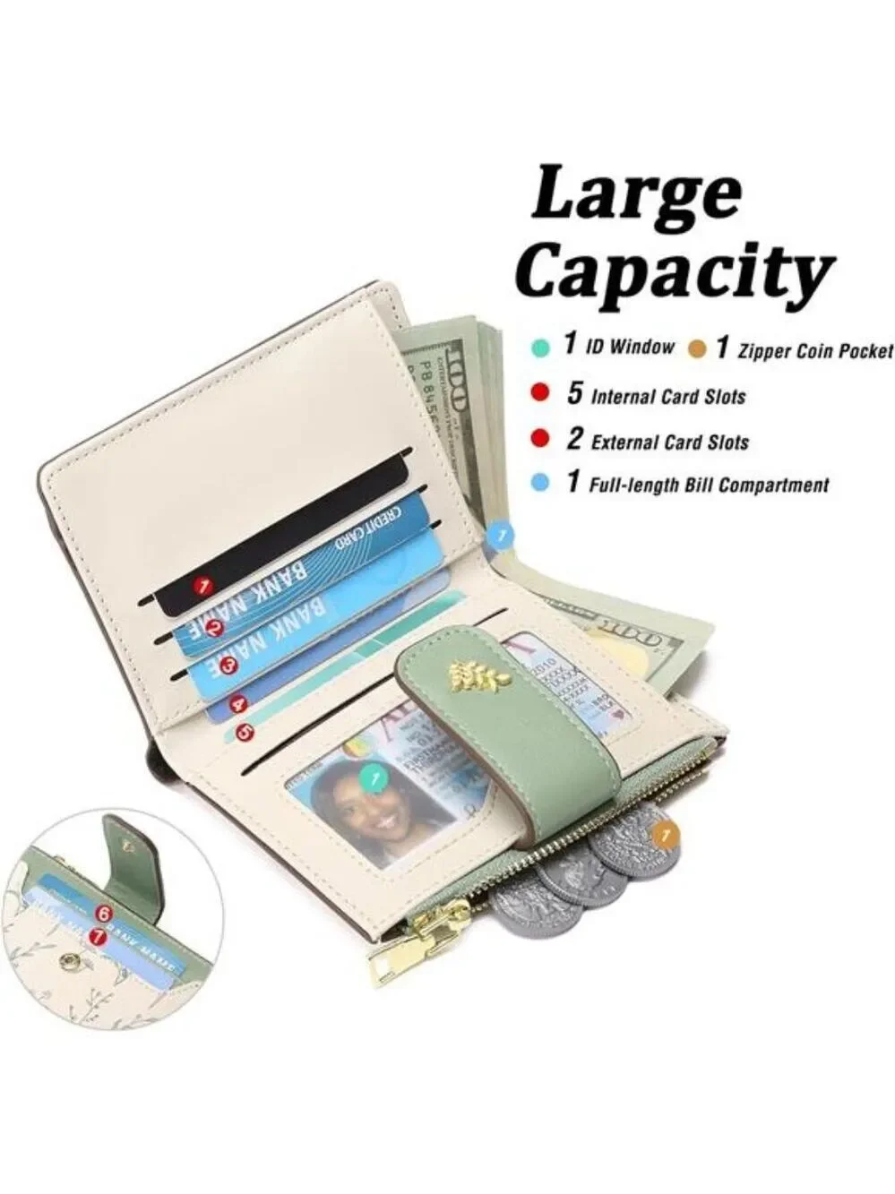 Small Womens Wallet RFID Leather Bifold Zipper Credit Card Holder Purse